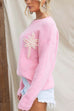 Crewneck Coconut Tree Embroidery Pullover Sweater