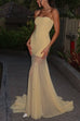 Rebadress Strapless Tube Flare Mesh Maxi Party Dress