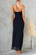 Rebadress One Shoulder Slit Ruffle Mesh Maxi Dress