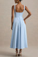 Square Neck Waisted Swing Midi Cami Dress
