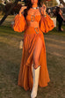 Rebadress Ruched Waist High Slit Flowy Maxi Skirt