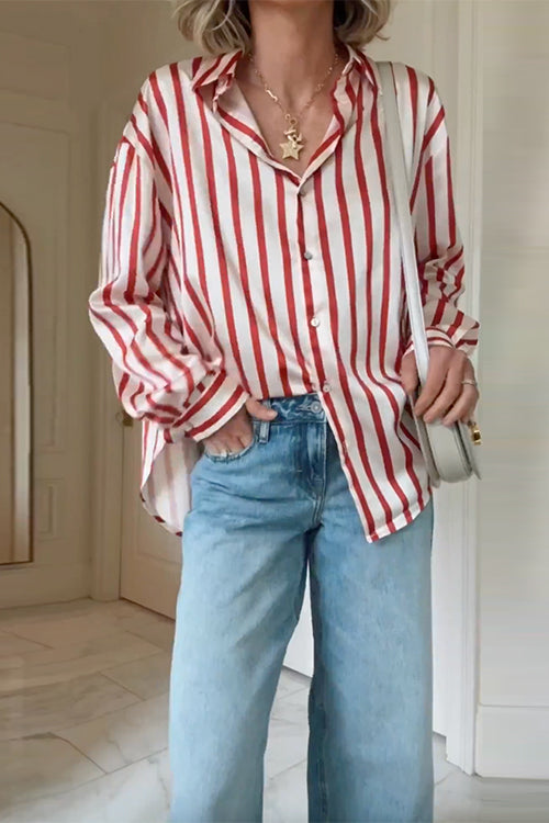 Rebadress Long Sleeves Button Down Striped Blouse Shirt