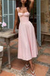 Rebadress Drawstring Neck Slit Bustier Midi Cami Dress