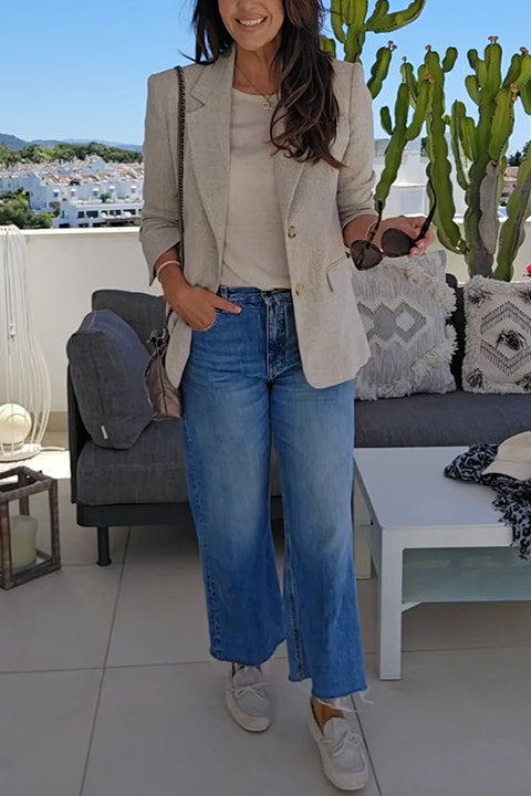Notch Lapel Open Front Casual Blazer Jacket