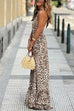 Rebadress Halter Backless Leopard Ruffle Swing Maxi Dress