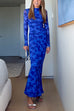 Mockneck Long Sleeves Floral Print Maxi Dress