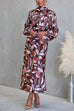 Tie Bow High Neck Long Sleeves Waisted Print Midi Dress