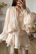 Rebadress Long Sleeves Lace-up Tie Waist Ruffle Mini Dress