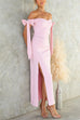 Off Should Bow Knot Slit Maxi Party Dress