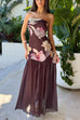Strapless Tube Floral Print Flare Maxi Dress