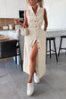 Rebadress Sleeveless Button Down Tie Waist Pocketed Denim Midi Dress