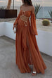 Rebadress Ruched Waist High Slit Flowy Maxi Skirt