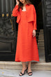 Long Sleeves Button Down Crop Shirt and U Neck Midi Dress Set