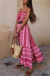 Rebadress Crochet Top Printed Flowy Ruffle Maxi Cami Dress