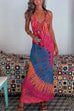 Rebadress Ruffle Trim Halter Lace-up Backless Tie Dye Maxi Dress