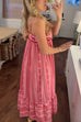 Rebadress Crochet Top Printed Flowy Ruffle Maxi Cami Dress