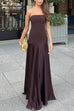 Rebadress Strapless Satin Patchwork Flare Maxi Dress