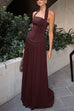 Rebadress Halter Corset Pleated Splice Maxi Dress
