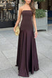 Rebadress Strapless Satin Patchwork Flare Maxi Dress
