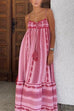 Rebadress Crochet Top Printed Flowy Ruffle Maxi Cami Dress