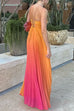 Spaghetti Strap Back Lace-up Gradient Pleated Maxi Dress