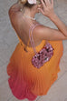 Spaghetti Strap Back Lace-up Gradient Pleated Maxi Dress
