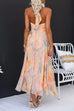 Halter Open Back Waisted Beck Print Maxi Dress
