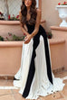 Rebadress Spaghetti Strap Color Block Swing Maxi Party Dress