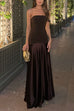 Rebadress Strapless Satin Patchwork Flare Maxi Dress