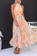 Halter Open Back Waisted Beck Print Maxi Dress