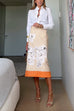 Rebadress High Rise Color Block Floral Print Pencil Midi Skirt