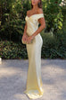 Rebadress Off Shoulder Backless Cut Out Satin Maxi Dress