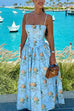 Rebadress Spaghetti Strap Waisted Floral Print A-line Maxi Dress
