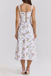 Rebadress Bow Shoulder Back Lace-up Floral Print Midi Cami Dress