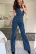 Rebadress Zip Up Sleeveless Heart Back Bell Bottom Denim Jumpsuit