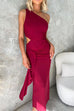One Shoulder Cut Out Waist Drape Front Maxi Dress