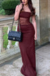 Rebadress Tie Shoulder Cut Out Lace Splice Maxi Cami Dress