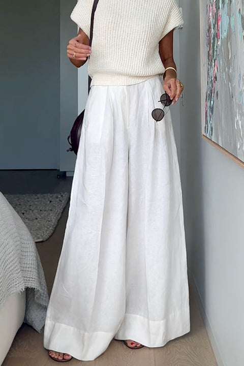 Rebadress Casual Pocketed Cotton Linen Wide Leg Palazzo Pants