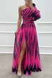 Rebadress One Shoulder Waisted Slit Printed Maxi Dress