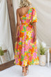 One Shoulder Waisted Floral Print Swing Maxi Holiday Dress