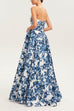 Rebadress Strapless Back Lace-up Print Maxi Party Dress