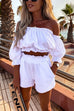 Rebadress Ruffle Off Shoulder Short Sleeves Crop Top Elastic Waist Shorts Set