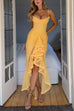 Rebadress Spaghetti Strap Draped Front Ruffle Trim Maxi Dress