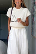 Crewneck Short Sleeves Ribbed Knit Top