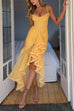Rebadress Spaghetti Strap Draped Front Ruffle Trim Maxi Dress
