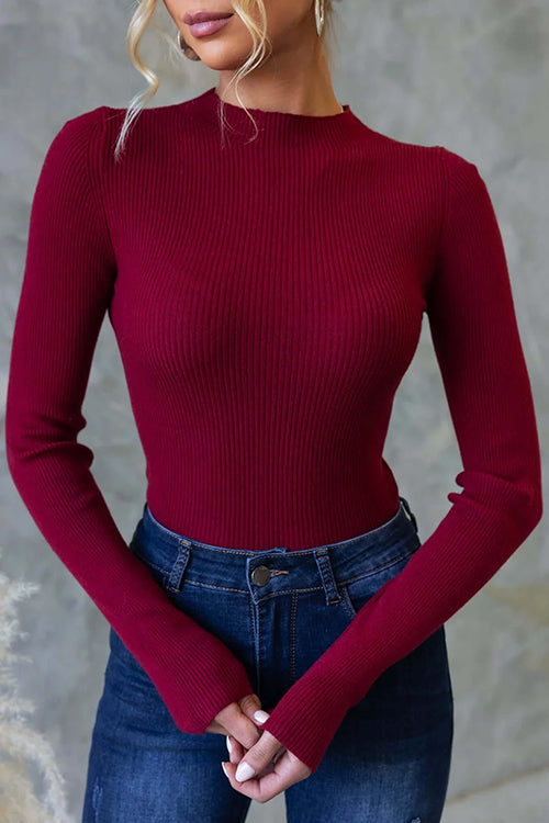 Rebadress Long Sleeves Slim Fit Basic Ribbed Knit Top