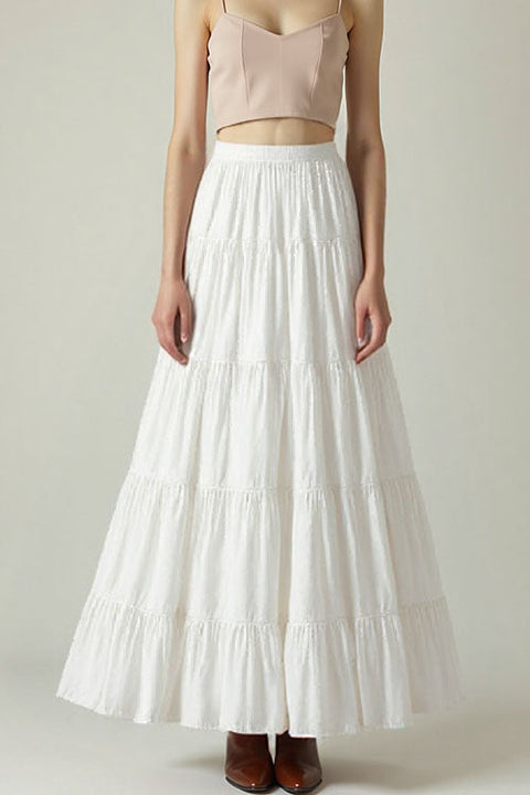 Rebadress Smocked Elastic Waist Ruffle Tiered Maxi Skirt