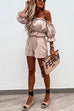 Rebadress Ruffle Off Shoulder Short Sleeves Crop Top Elastic Waist Shorts Set
