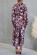 Tie Bow High Neck Long Sleeves Waisted Print Midi Dress