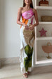 One Shoulder Side Draped Ruffle Slit Floral Print Maxi Dress